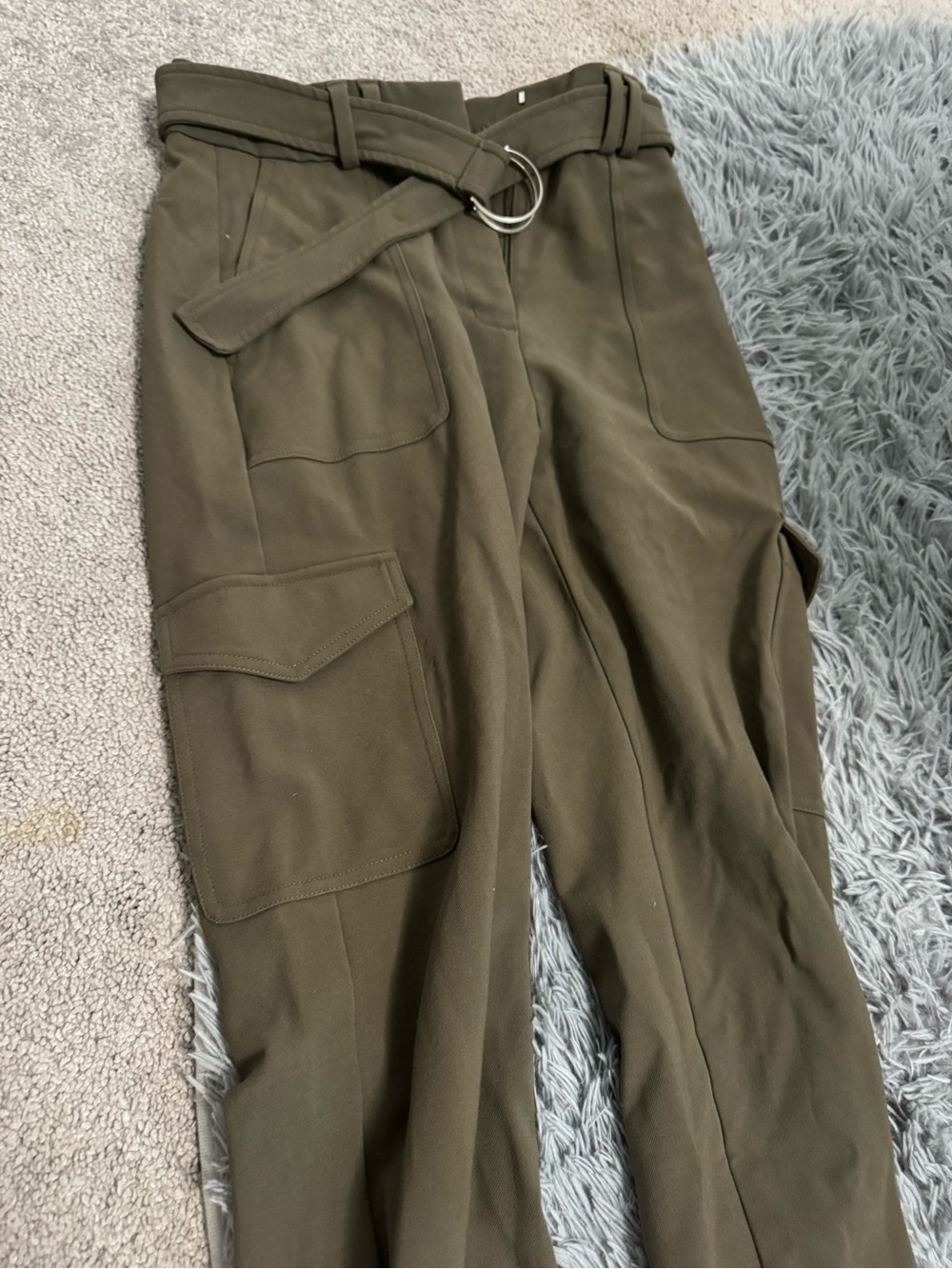 Express Olive Green High-Rise Cargo Trousers with D-Ring Belt